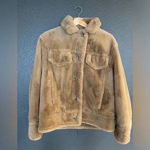 VINCE truckers jacket, teddy bear faux fur. Tan.  Womens medium